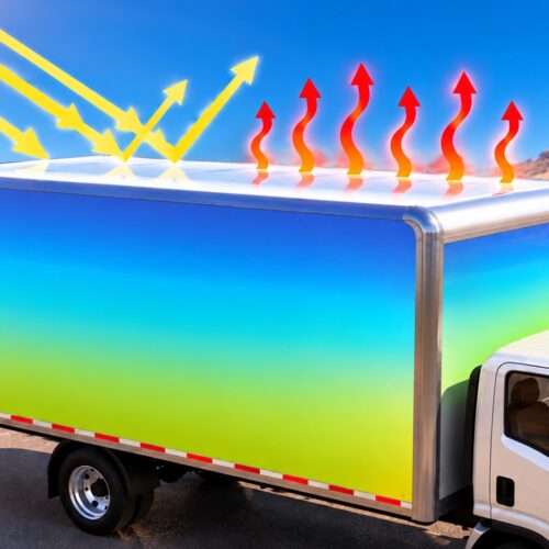 3M Cooling Film sur le toit d’un camion frigorifique – solution de refroidissement passif proposée par DecoAder.